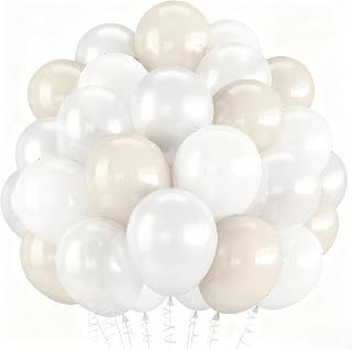 White Balloons, 55 PCS 12 Inch Double Stuffed Pearl White Wedding Balloons for Engagement Proposal Bridal Shower Baby Shower Birthday Party Decorations