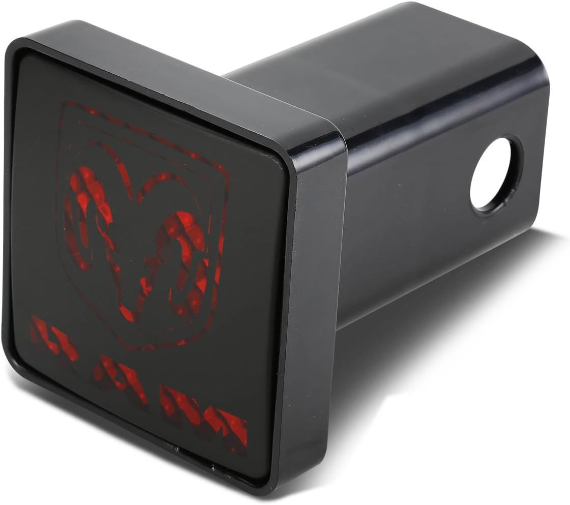CR-007D Black Finish ABS Plastic Universal Fit Truck Dodge RAM Logo LED Brake Light Hitch Cover Fits 2" Hitch Receivers for Trucks from Chevy (Chevrolet), Ford, Toyota, GMC, Dodge RAM, Jeep