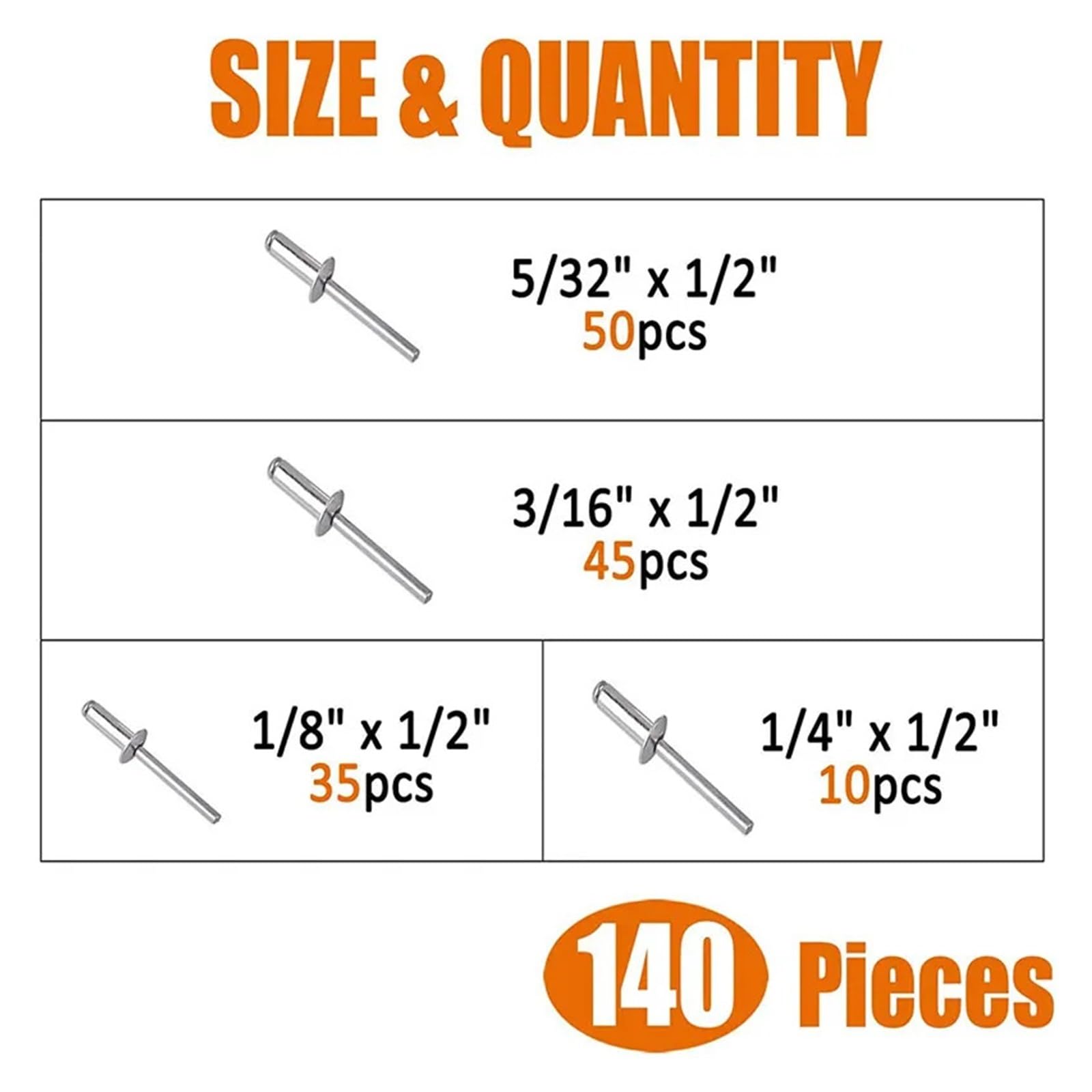 140 Uds remaches ciegos de aluminio M3.2 M4 M4.8 Kit surtido de remaches cerrados de cabeza de cúpula decoración remaches Pop for muebles