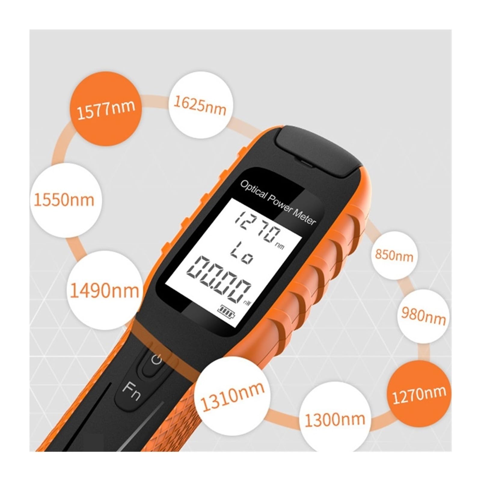 Medidor de potencia óptico, V batería recargable Mini OPM Ciclismo Fibra Óptica Medidor de potencia PON Puntero de alta potencia FC/SC/ST Herramientas de comprobación de cables (G1110-70 a 10dBm)