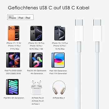 New Airpods 4 Câble de charge USB C vers USB C tressé pour