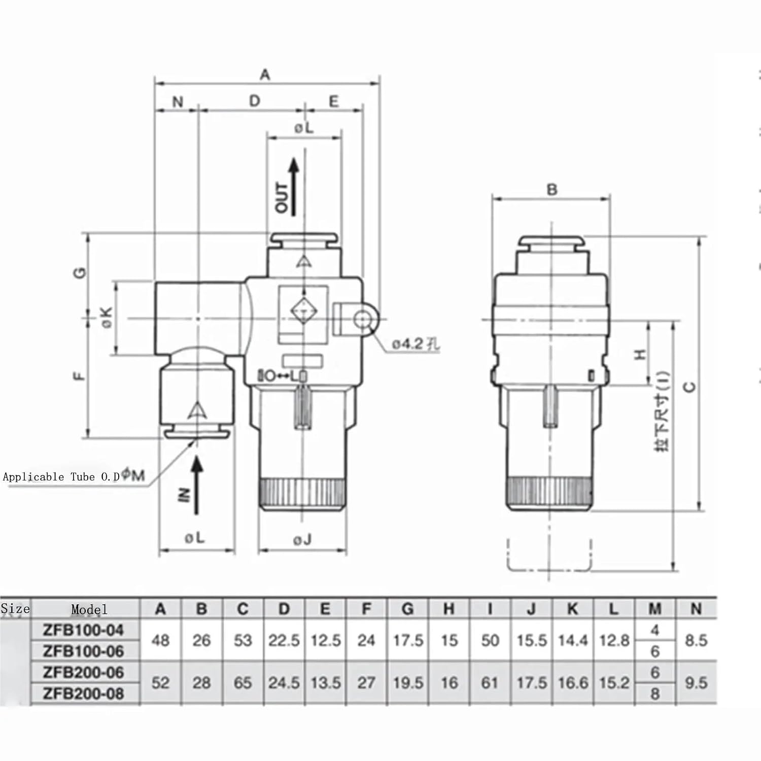 Fit Tube O.D 4/6/8mm Pneumatic Air Suction Inline Vacuum Filter Fitting ZFB100-04B ZFB100-06B ZFB200-06B ZFB200-08B(ZFB100-04B)