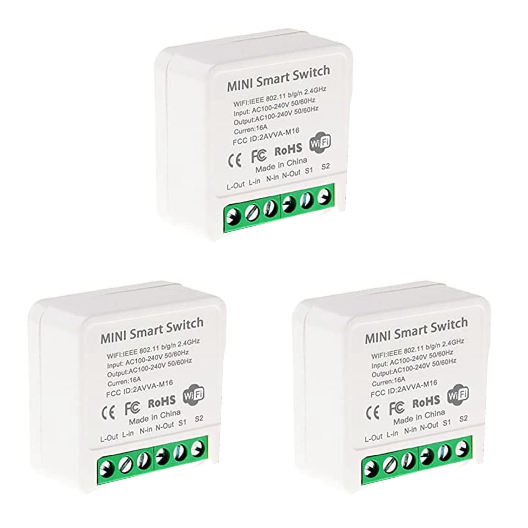 Jnchdghwa As Shown 3X Mini Smart Wifi Relay Switch, Diy Timer Light Switch Module Smart Life/Tuya Application, Wireless Remote Control