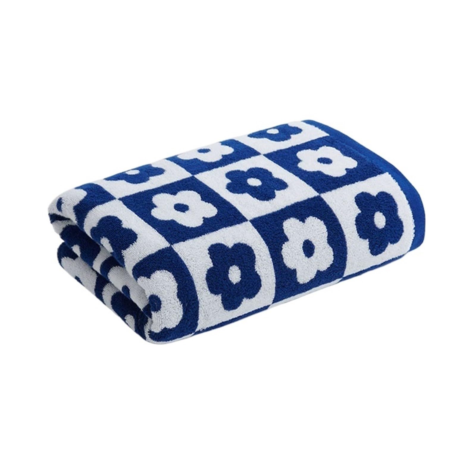 FGUJSUR Bath Towel Cotton Thicked Bath Towel Cartoon Floral Pattern Towels Absorbent Soft Beach Bathroom Shower For Home(Blue)