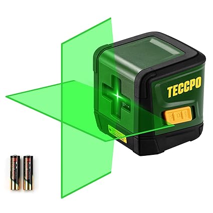 Line Laser Level TECCPO, 50ft Cross Line Laser level, Green Self Leveling Laser, Horizontal Mode, Vertical Mode, 3mm/10m Leveling Accuracy, 4s Quick Leveling, for Picture Hanging, Home Renovation