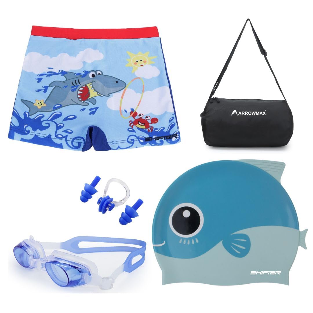 SHIFTER 1pc Swimming Costume for Boys,1pc Swimming Goggles,1pc Swimming Cap,Earplugs,Noseplug Set Combo for Kids Set-Premium Swimming Trunks- Swim Cap for Kids-Carry Bag (9-10 YEARS, MULTICOLOR) (B0CZF2TSWM) Amazon Price History, Amazon Price Tracker
