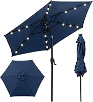 Vista 19 de Tangkula Sombrilla solar de patio de 10 pies, sombrilla de mercado de mesa al aire libre con 24 luces LED, ajuste de inclinación, mango de manivela