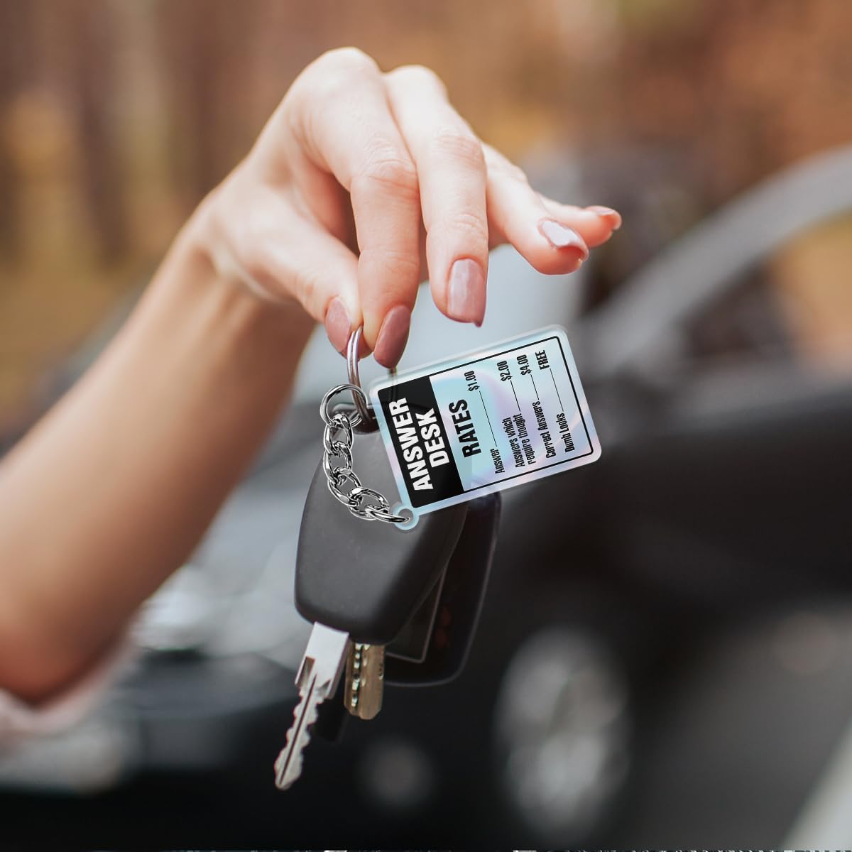 Funny Keychain, Positive Mental Health Keychains Acrylic Gift for Coworker Office Team Staff, Answer Desk ID Keyrings for Friends Birthday Gag Gifts - Image 3