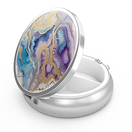 Pill Box 3 Compartment Medicine Pill Case Portable for Pocket or Purse Pill Boxes Decorative Metal Medicine Vitamin Organizer Unique Gift(Abstract Marble)