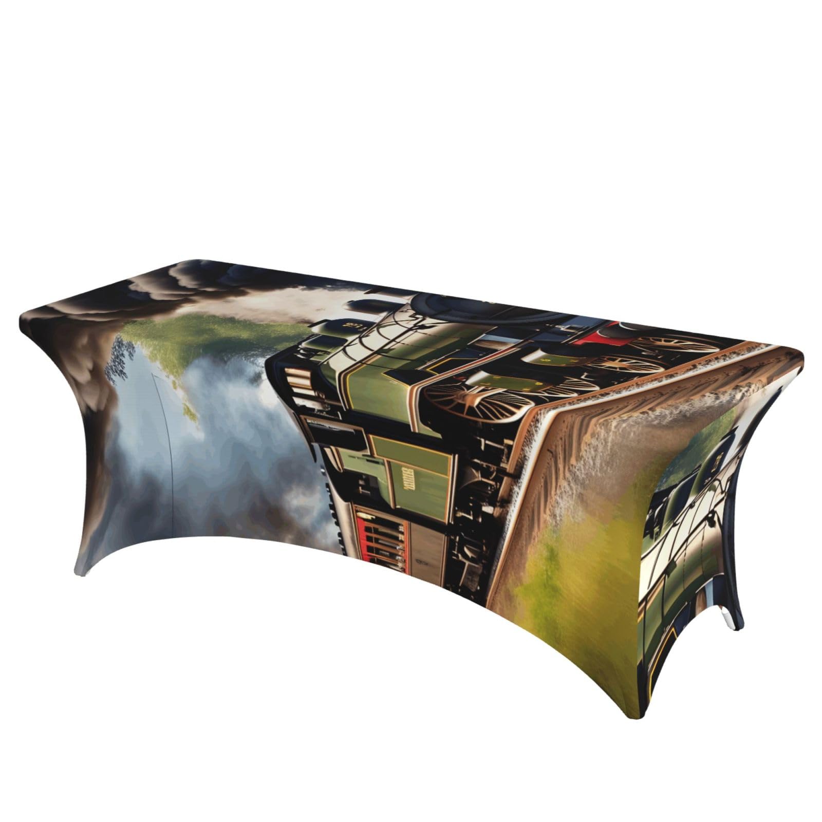 NImongt Steam Little Train Print Elastic Rectangular Tablecloth Holidays Family Banquet Wedding Party Table Cover