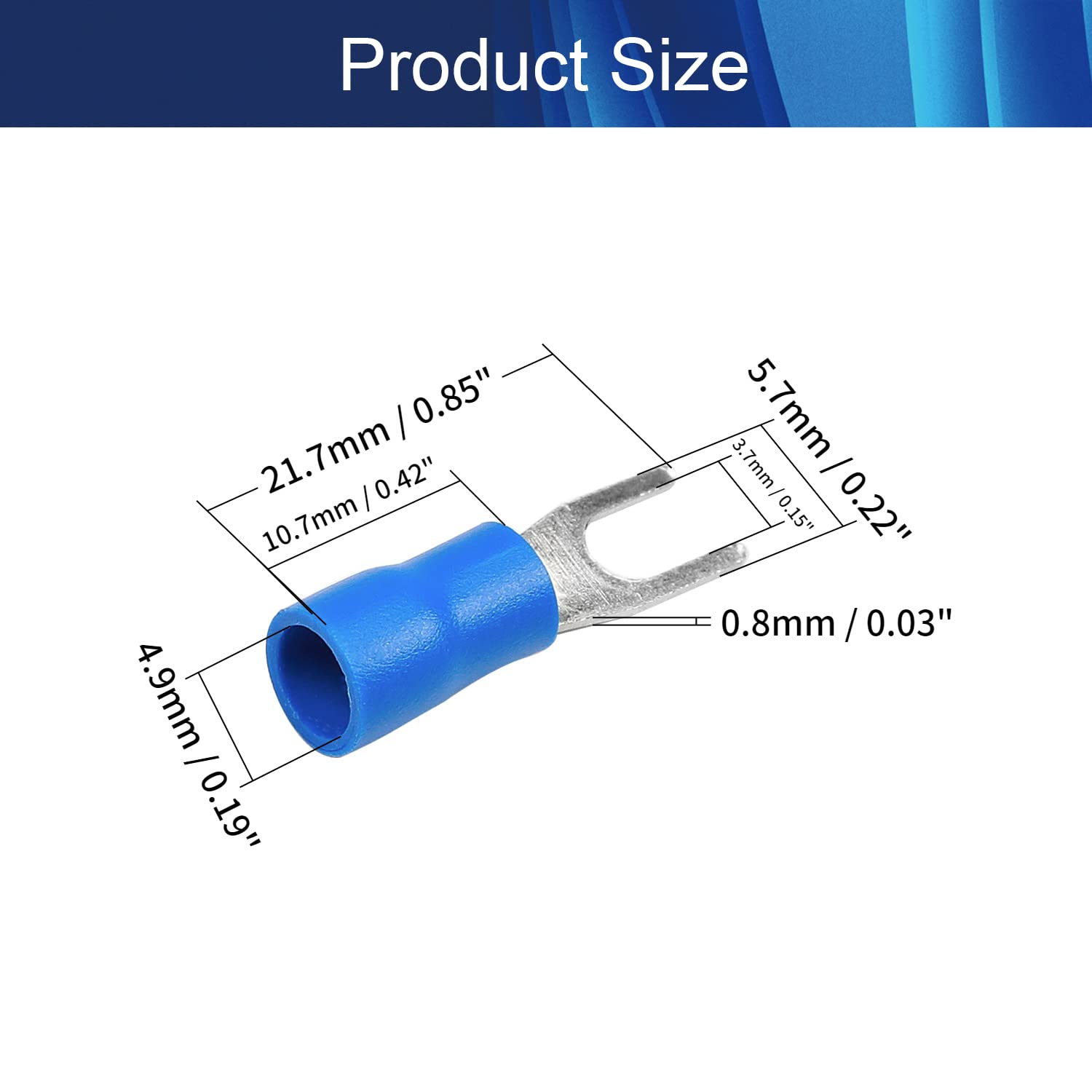 Jutagoss RV2-3.5S Electrical Pre Insulated Fork Copper Crimp Terminals for AWG16-14 Blue Wire Connector 1,000 Pcs