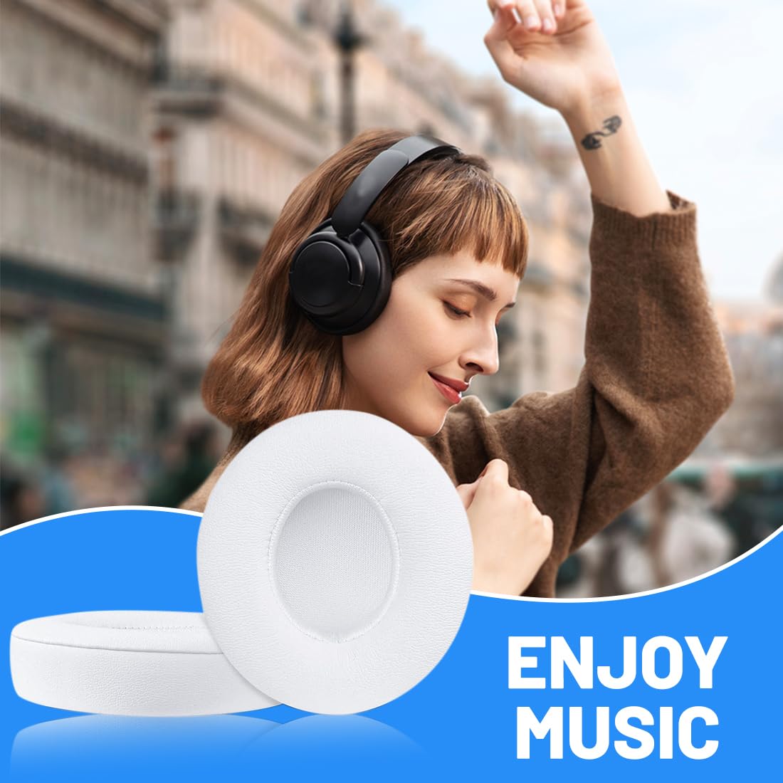 Cuscinetti Auricolari Di Ricambio per Beats Solo 2 e Solo 3 Wireless On-Ear Cuffia con morbida pelle proteina/memory foam/nastro adesivo forte - Bianca