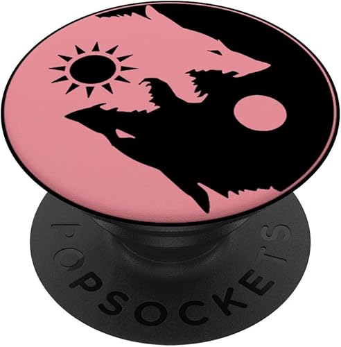Miniatura 1 de Rosa Blush, Ying Yang Wolf, Sun Moon Yin Yang Zen Dog Spirit PopSockets agarre y soporte para teléfonos y tabletas, Negro