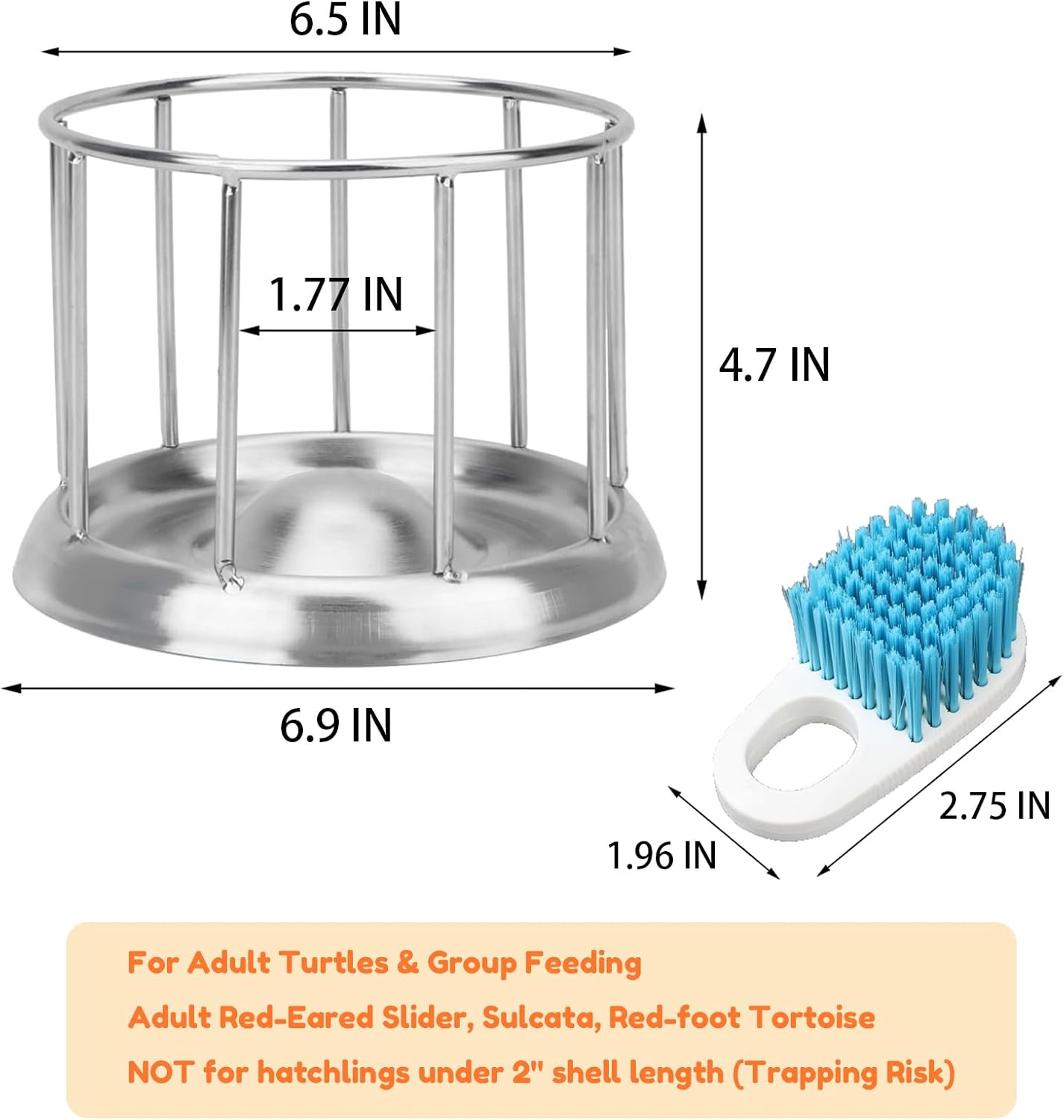 Stainless Steel Turtle Feeder, Multi-Turtle Divided Feeding Dish with Anti-Spill & Anti-Scatter Barrier, Reptile Food Bowl for Aquatic Turtles, Box Turtles, Tortoises, Bearded Dragons, Lizards (M)
