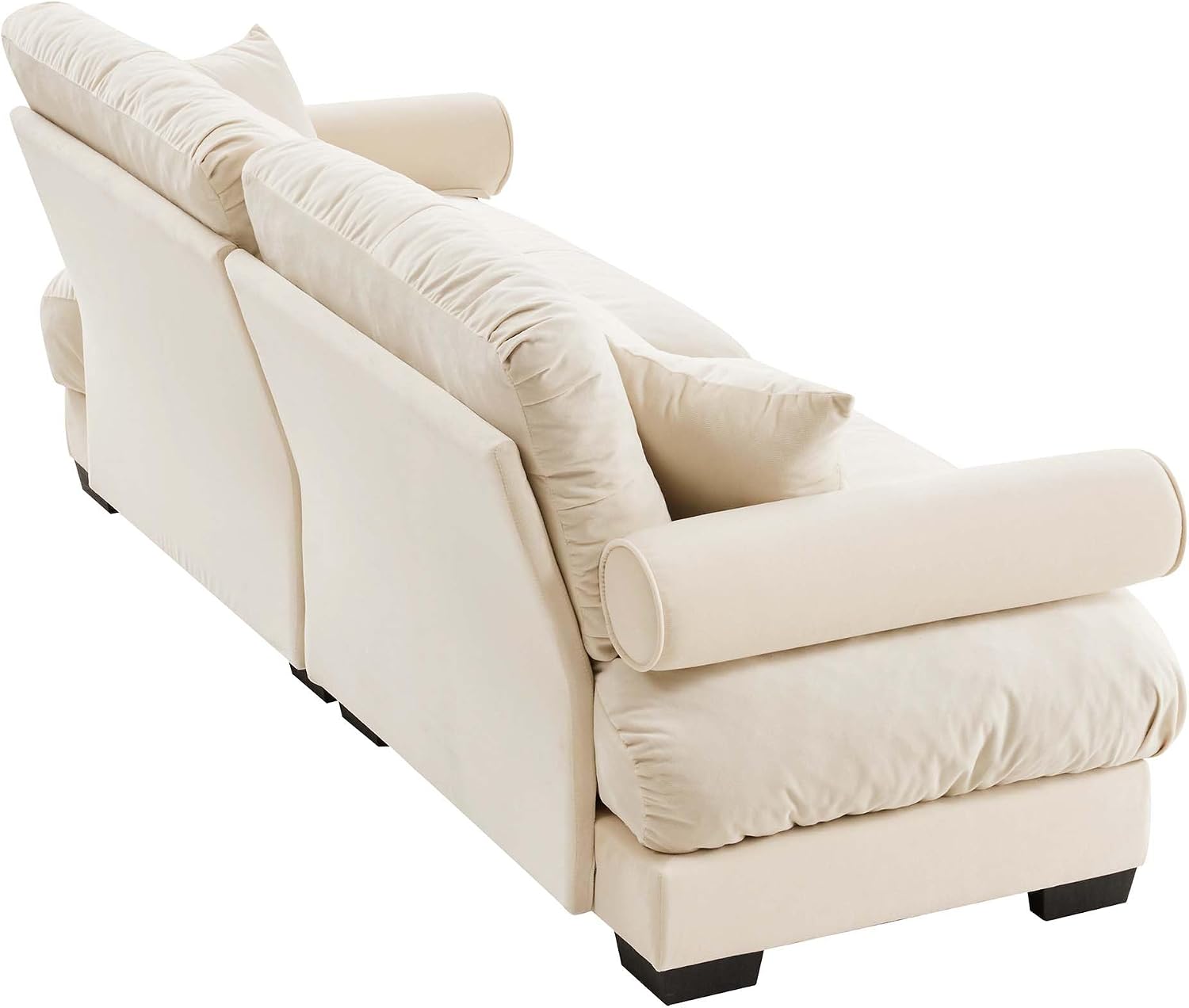 Modern Velvet Two-Seater Sofa with Pillows, Large 2-Seat Couch with Bolstered Armrests for Living Room, Apartment, Lounge, Cream