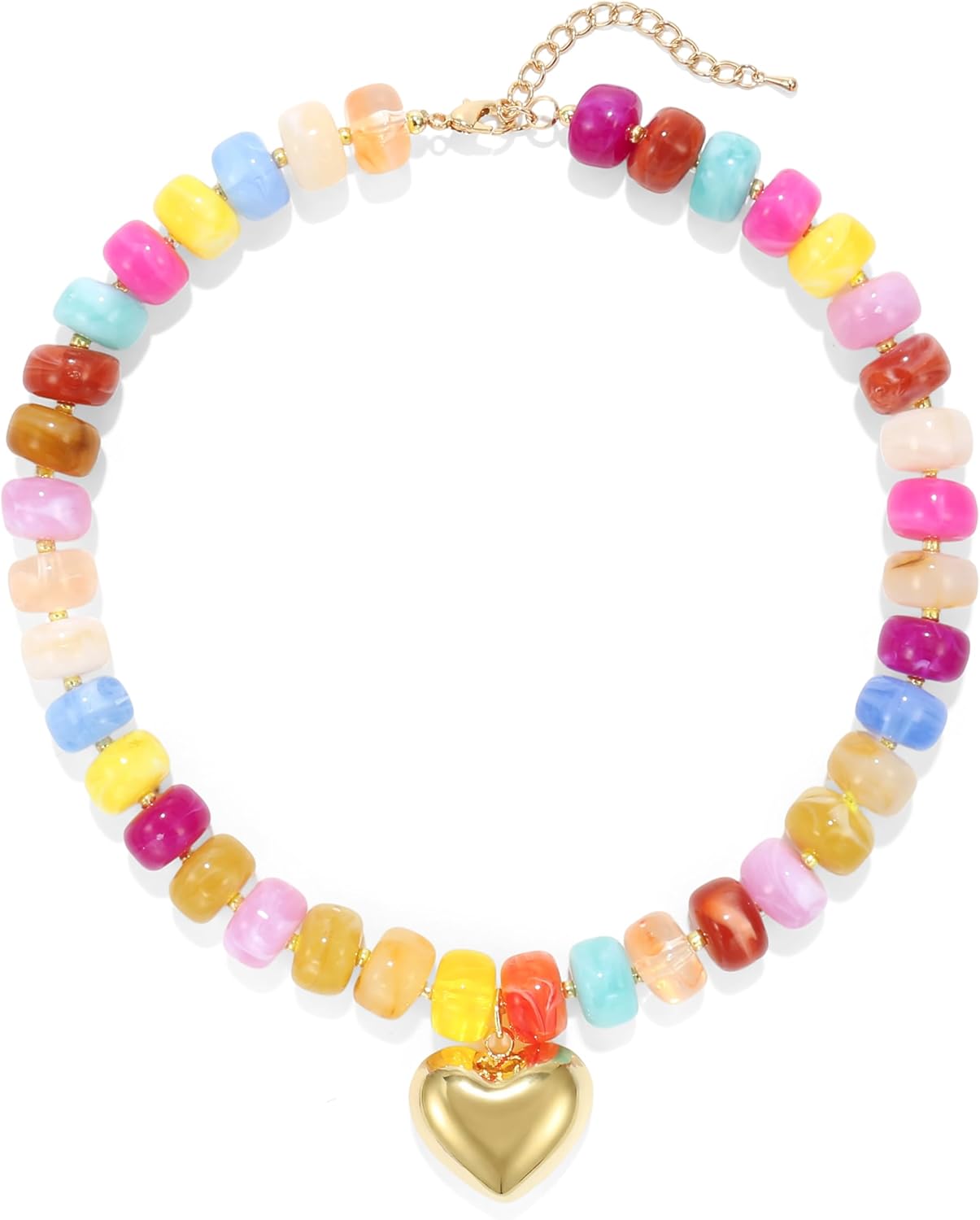 Chunky Heart Necklace for Women, Colorful Acrylic Beaded Statement Puff Heart Necklace, Cute Boho Y2K Choker Necklace for Gift Jewelry