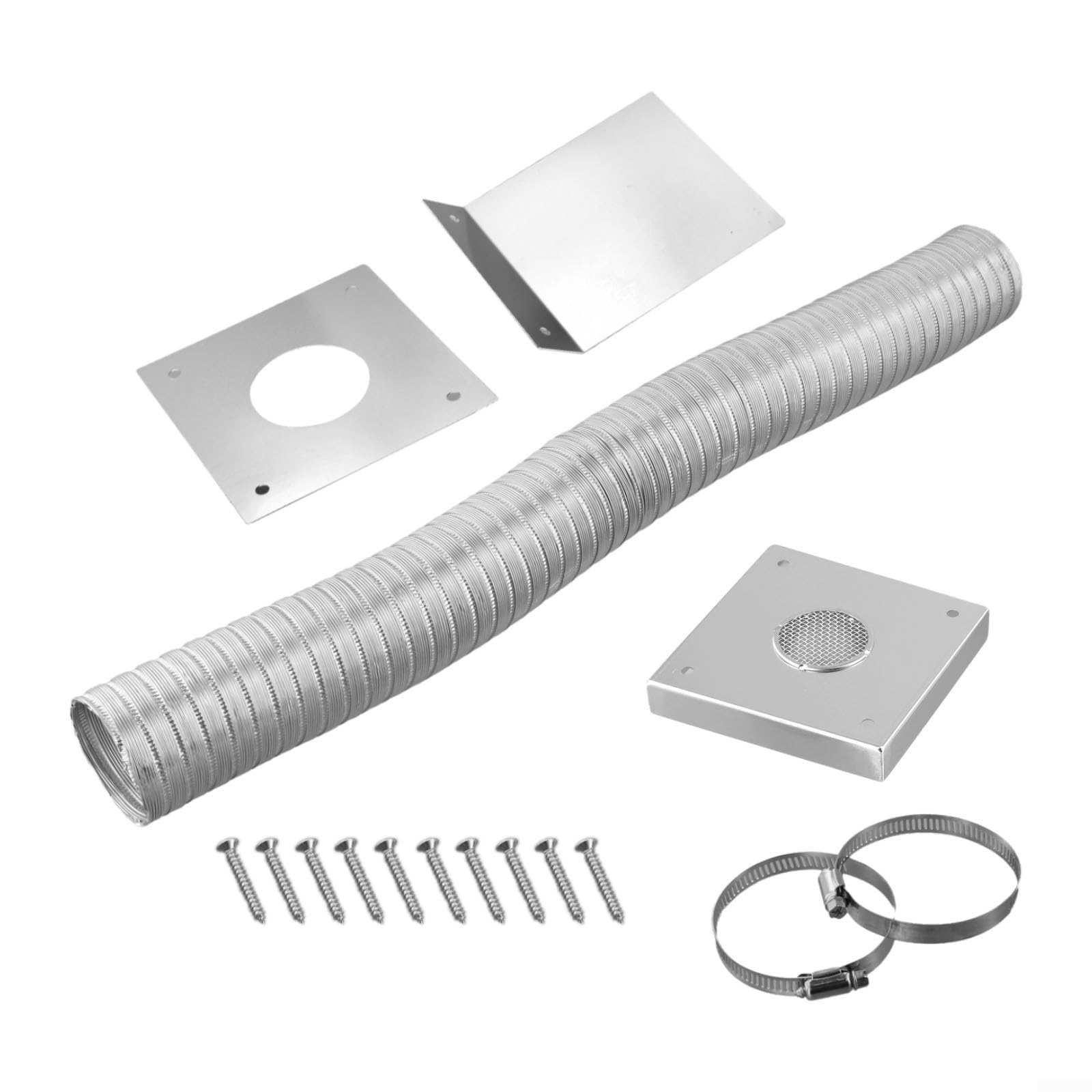 Kit de entrada de aire fresco para estufa de pellets, tubo flexible de aluminio de 2 pulgadas con abrazaderas de placa de pared de acero inoxidable y campana de lluvia para instalación de ventilación