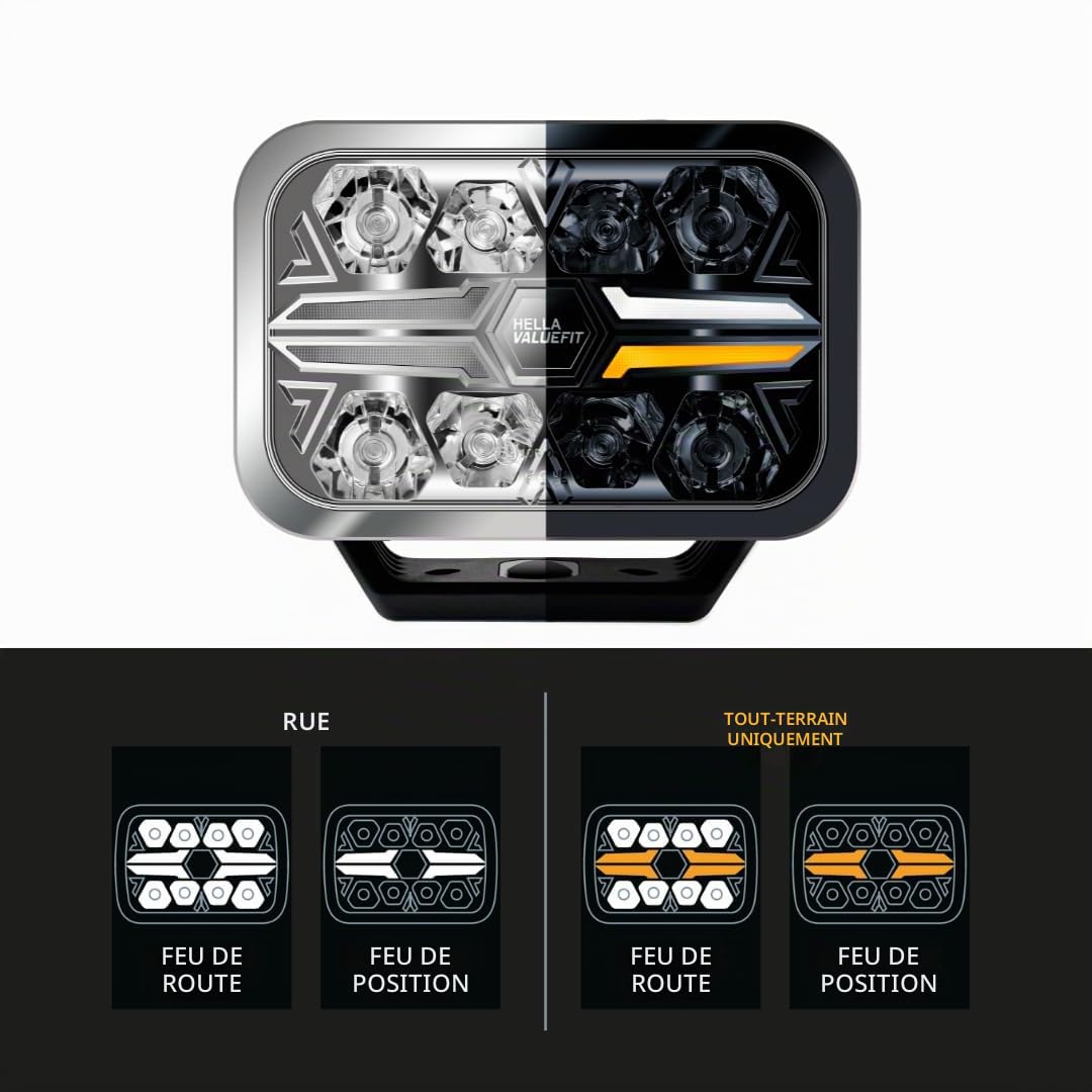 HELLA VALUEFIT LED Projecteur longue portée - Blade Chrome RE 9" - 12V / 24V - rectangulaire - Chiffre de référence: 25 - limpide - Couleur lumineuse: blanc/ambre - Câble: 500mm - 1FJ 357 199-081
