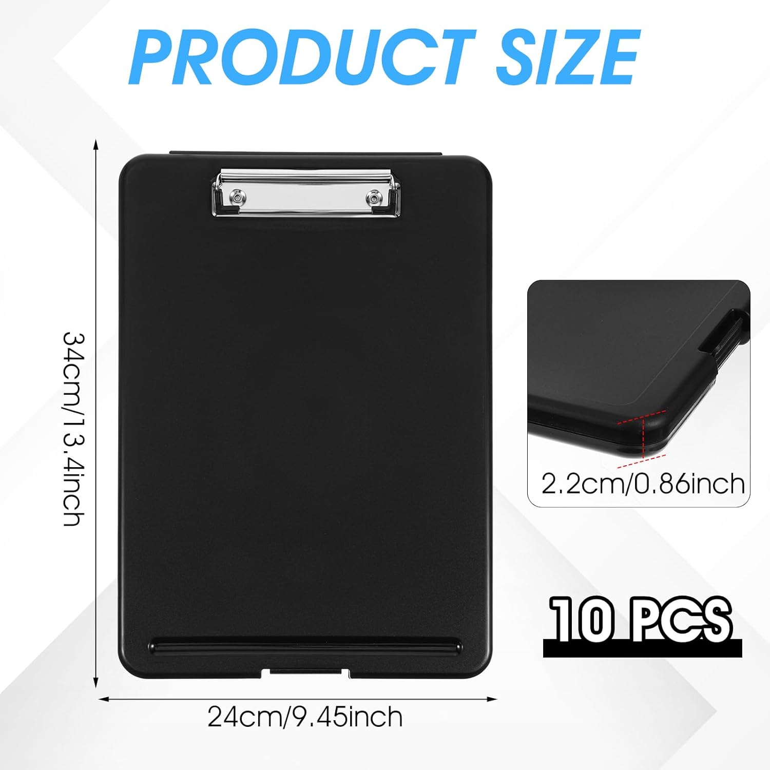 10 Pack Clipboard with Storage High Capacity Storage Clipboard Low Profile Clip Plastic Foldable Clipboards Storages for Home Teacher Office School (9.5 x 13.5 Inch, Black)