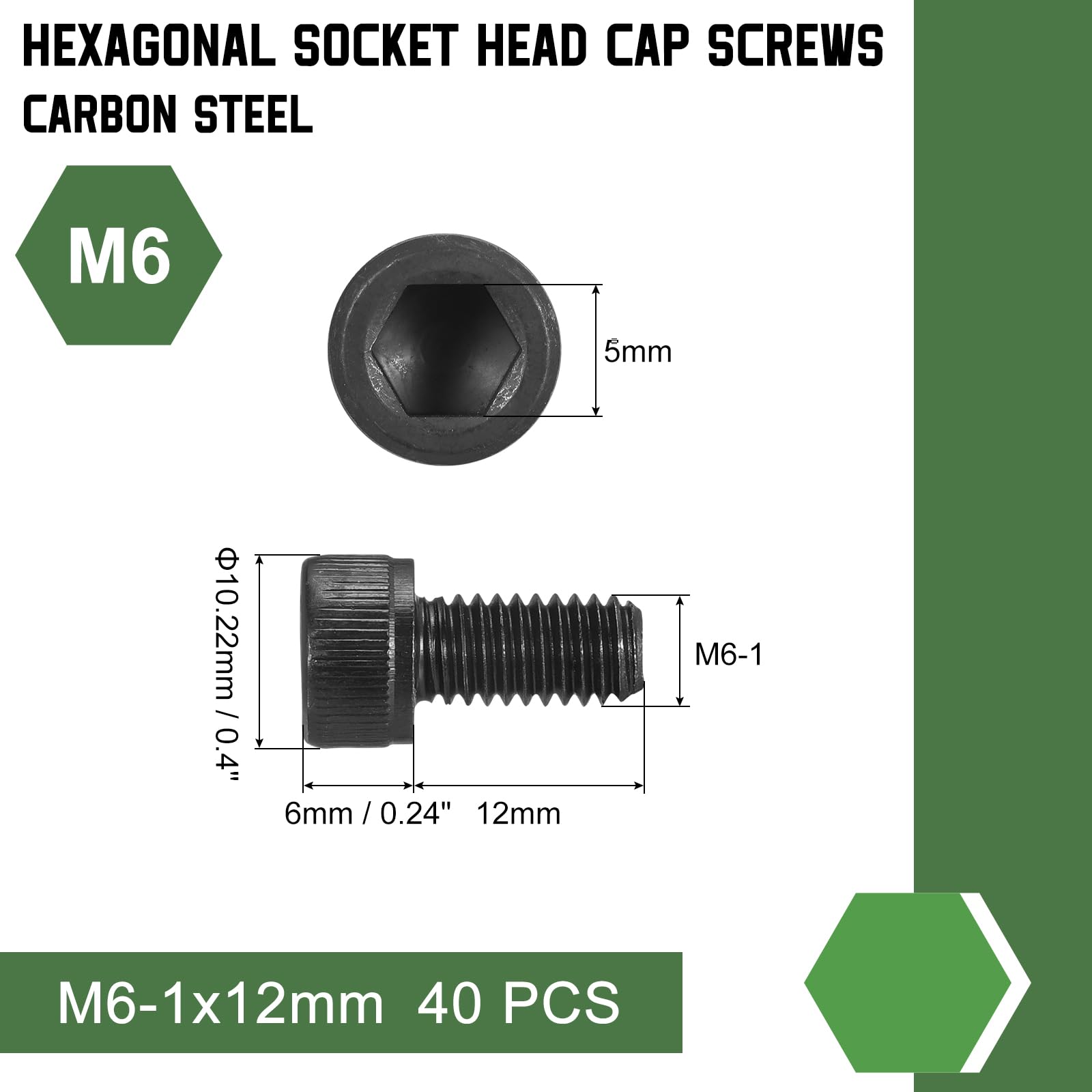 uxcell Hex Socket Bolts (M6-1x12), Grade 12.9 Carbon Steel Hex Socket Drive Screws, Black, 40 Pcs, M6-1x12mm - Image 2