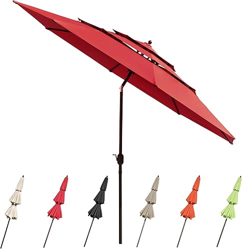 Yescom UV70+ - Sombrilla de patio de 3 niveles de 11 pies con manivela para empujar para inclinar, para jardín al aire libre, patio trasero, mesa de