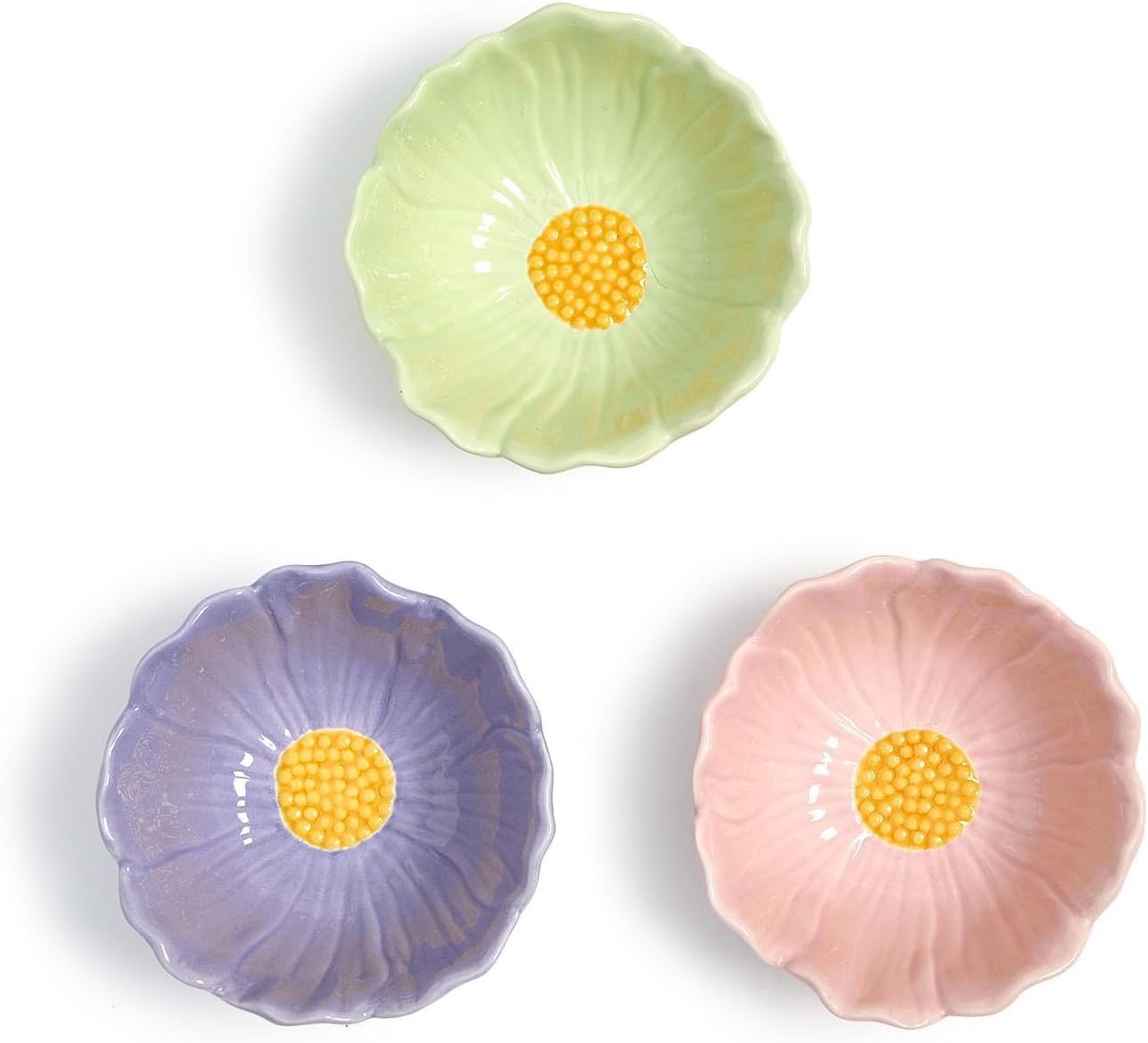 Two's Company Flower Tidbit Bowls, Set of 3, 4.5-Inch, Green, Blue, Pink