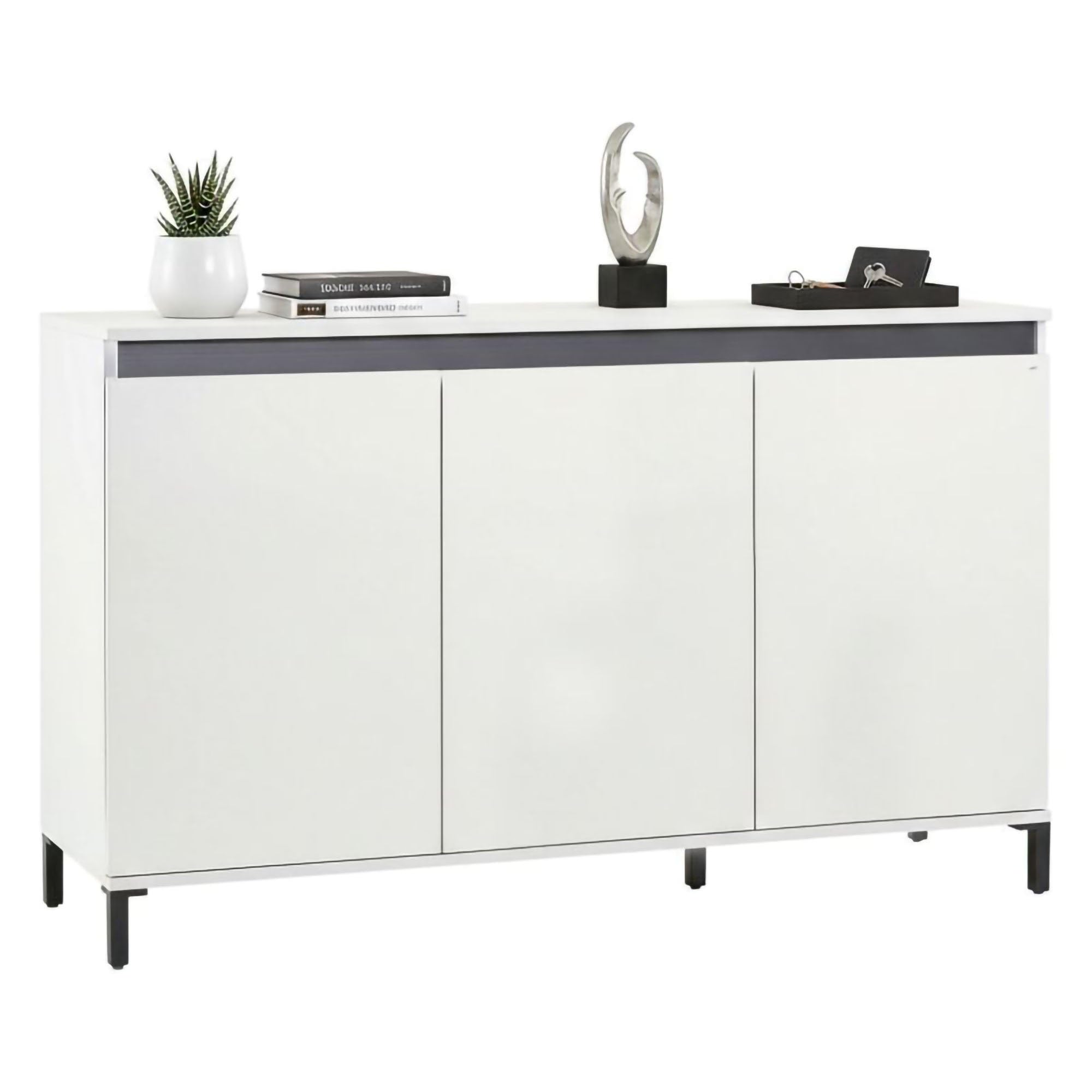 Dmora - Credenza Nyandeni, Buffet da soggiorno, Madia da salotto, Dispensa da cucina, Made in Italy, 138x40h90 cm, Bianco lucido e Antracite