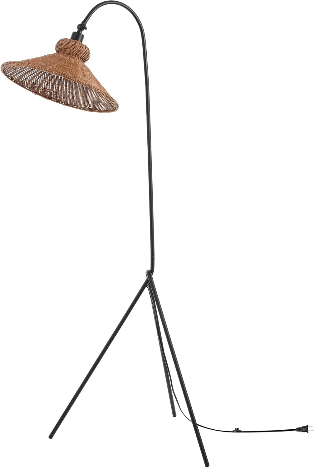 SAFAVIEH Lighting Collection Myah Modern Boho Black/Brown Shade Rattan 62-inch Tripod Floor Lamp (LED Bulb Included)
