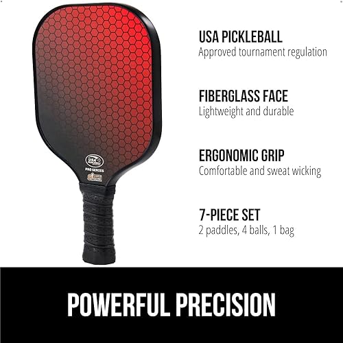 Miniatura 2 de Gorilla Gear USAPA Approved Pickleball Starter Set, Fiberglass Paddles with Bag and Balls, Indoor Outdoor Court Use, Comfortable Racket Grip,