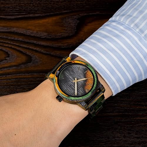 Miniatura 2 de BOBO BIRD Reloj de madera para hombre, reloj de pulsera analógico de cuarzo de moda, relojes de madera hechos a mano coloridos para hombres