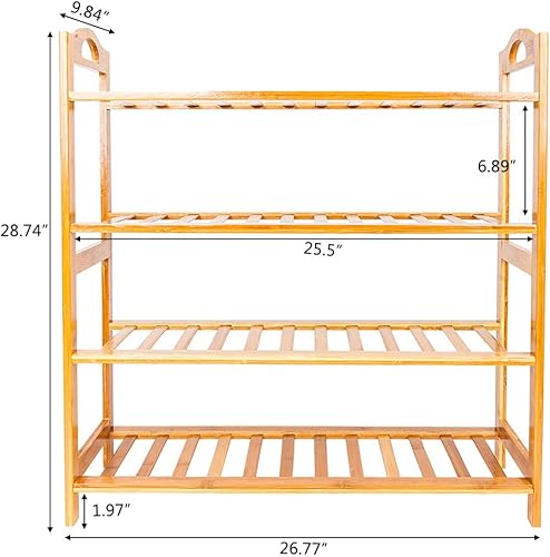 Vista 2 de WEI WEI GLOBAL Zapatero de 4 niveles independiente, organizador de almacenamiento de bambú para zapatos, natural