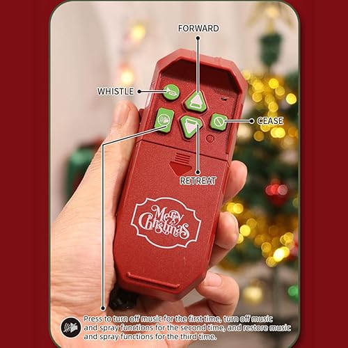 Miniatura 5 de Juego de tren vintage, tren a control remoto con luz, vapor y humo, modelo de locomotora eléctrica de árbol de Navidad con pista ovalada y carro