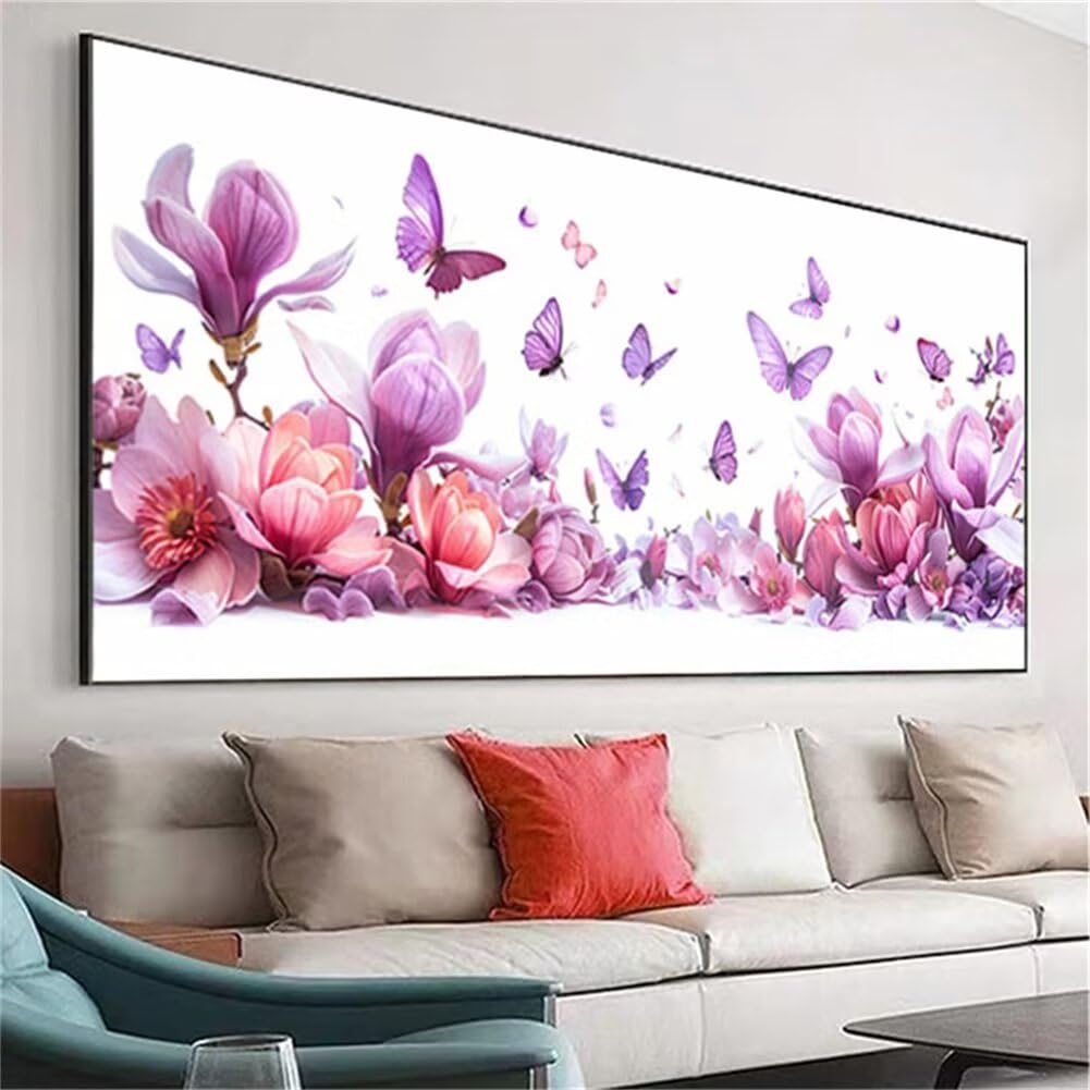 Schmetterling Diamond Painting Groß XXL 150x60cm, Basteln Erwachsene Diamond Painting Set, 5D DIY Magnolie Diamant Painting Bilder Erwachsene, Diamond Painting Set mit Zubehör für Wanddeko, Geschenke