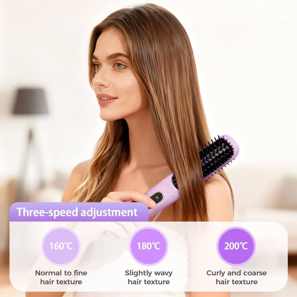 Portable Straightener Brush for Short Hair, 2026 New Ceramic Hair Dressing Comb for Travel with LCD Temperature Display, Fast Heating Mini Brush Styling Tool for Women (Purple) - Image 6