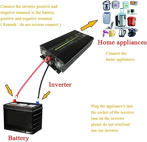 Miniatura 7 de Inversor de corriente 2000W 12V DC a 120V AC 60HZ onda sinusoidal pura con puerto USB pantalla LCD para RV/hogar solar