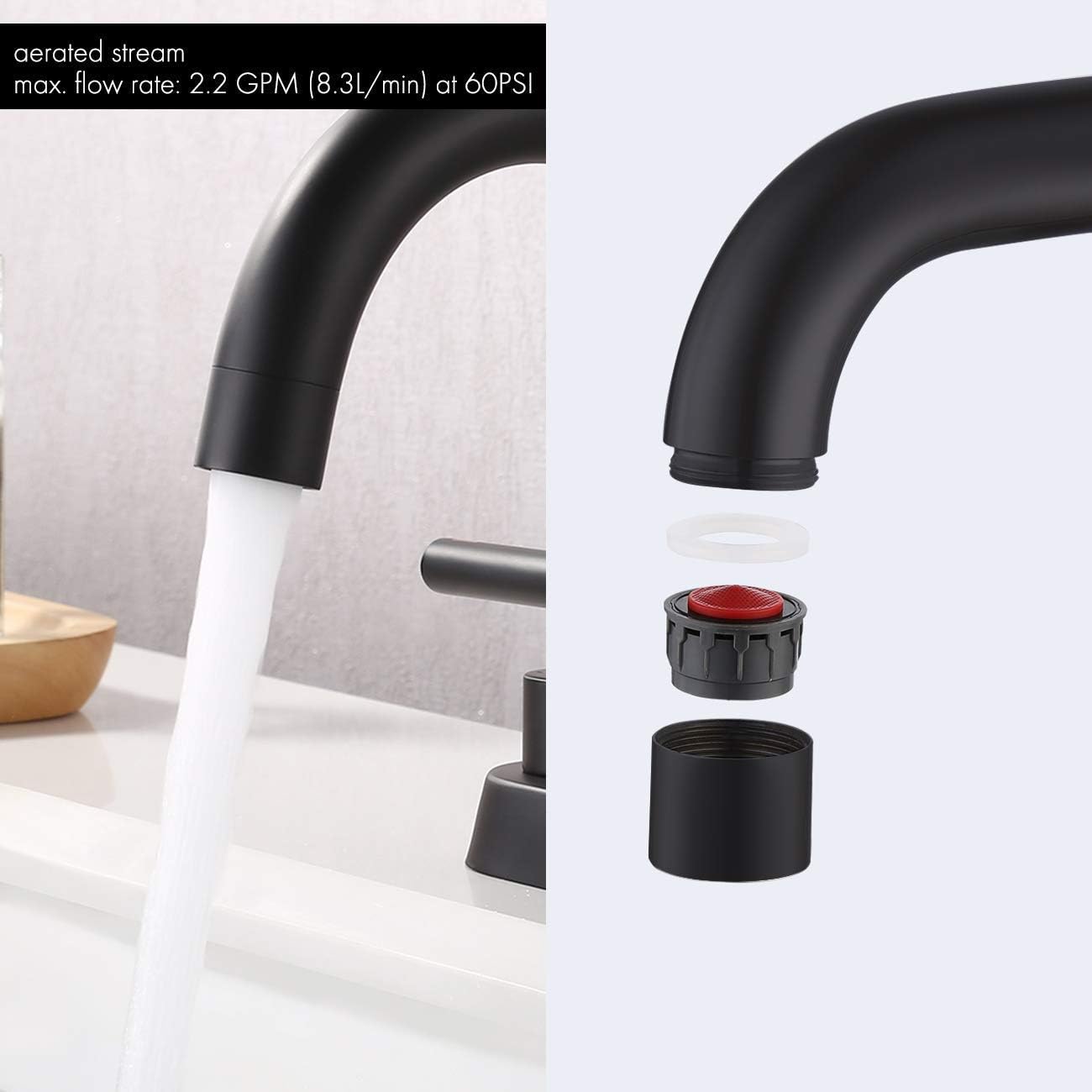KES Matte Black Bathroom Faucet Modern 4 Inches Centerset Vanity Sink Faucet Brass, Sink Drain Not Included, L4117LF-BK - - 