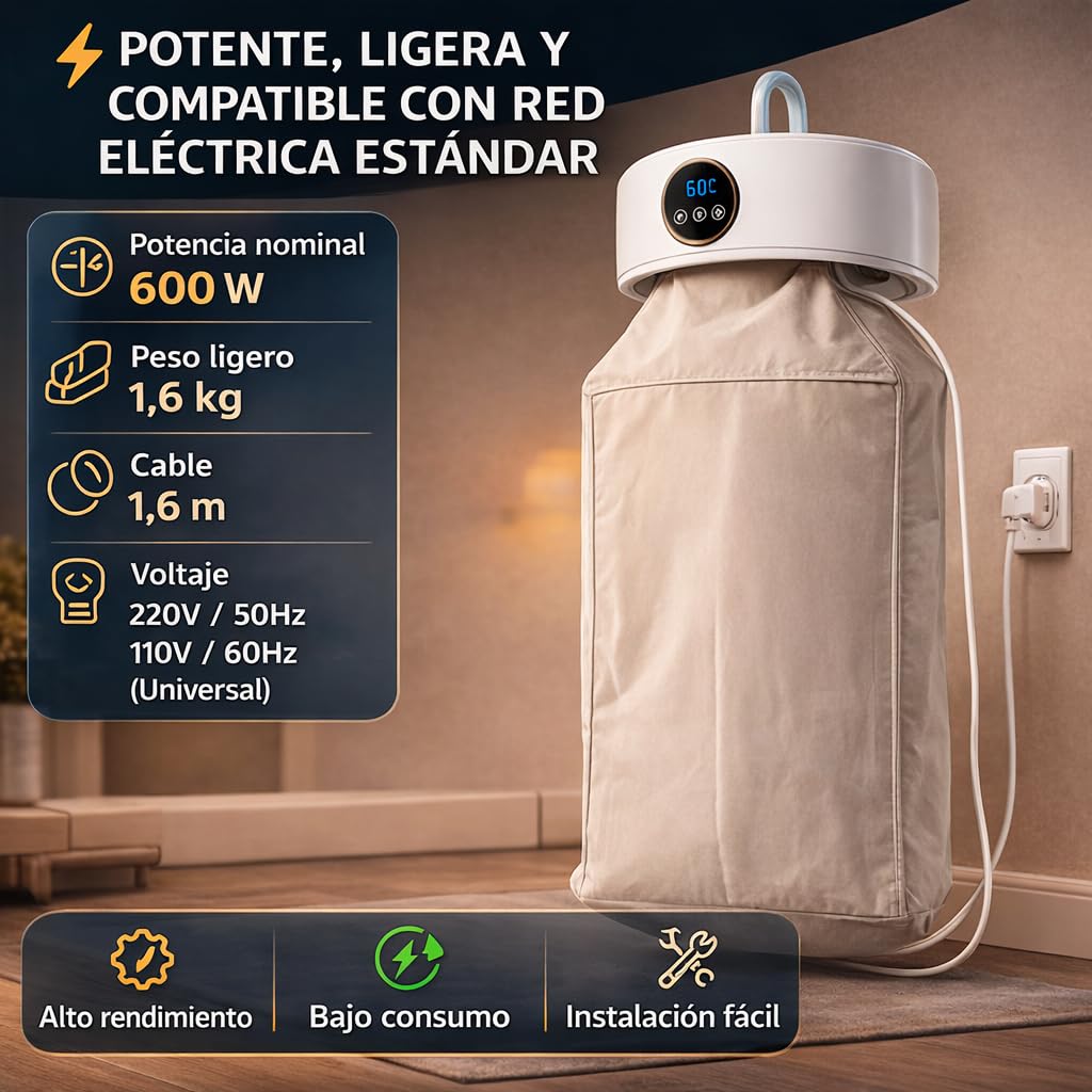 ZALEZ - Secadora de Ropa Portatil - Mini Secador de Ropa Elctrico para Hogar y Viaje - Incluye Temporizador de 480 Min y Función de Calefacción PTC
