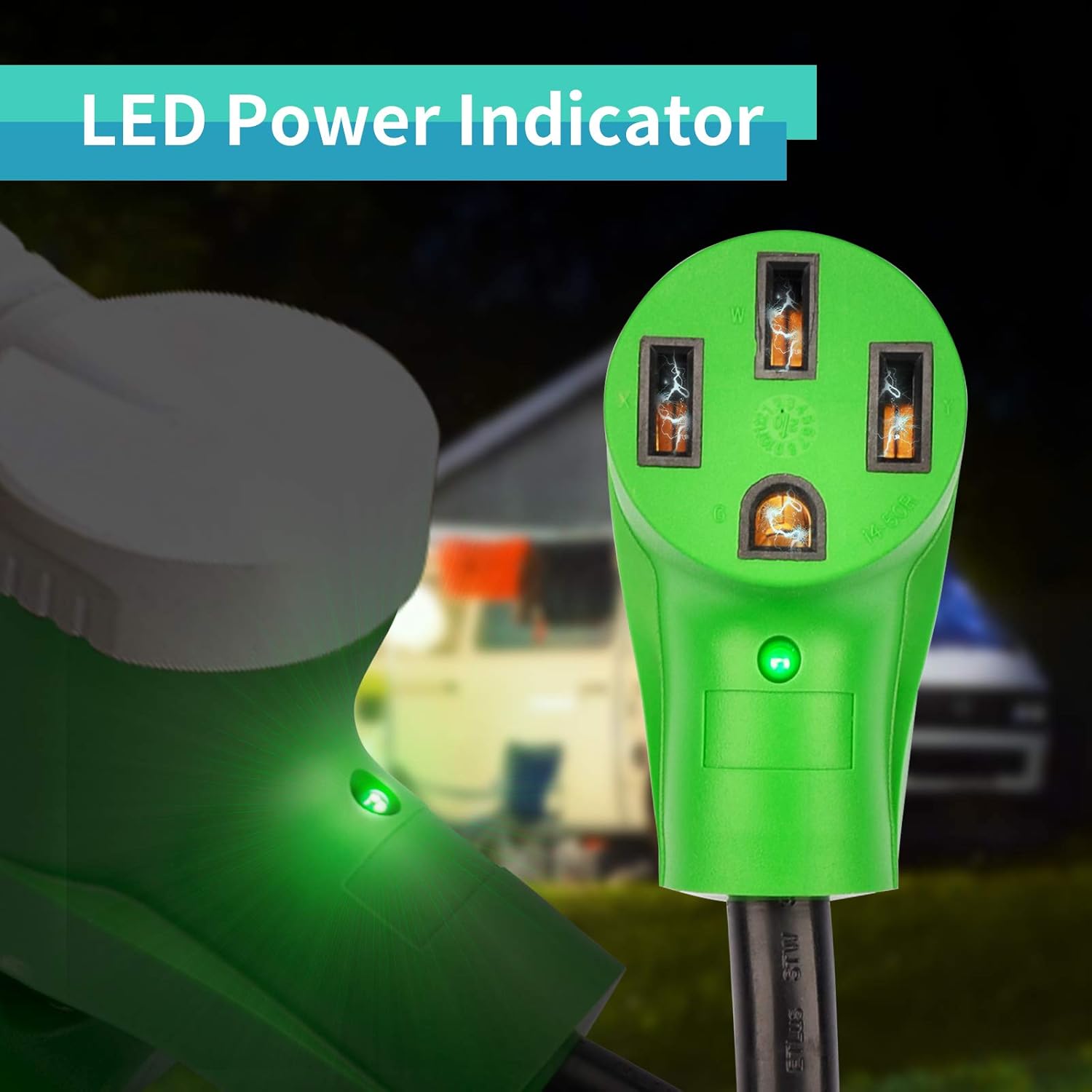 RVMATE 15 Amp to 50 Amp RV Adapter Cord 12", NEMA 5-15P Male to NEMA 14-50R Female Dogbone, 180 Degree Bend, RIGHT-ANGLE Handle with LED Indicator : Automotive