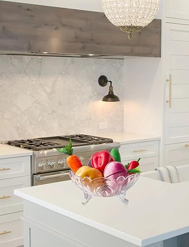 Miniatura 2 de Frutero para decoración de encimera de cocina, cuenco de cristal transparente con pedestal de 3 esquinas, decorativo de 9 pulgadas