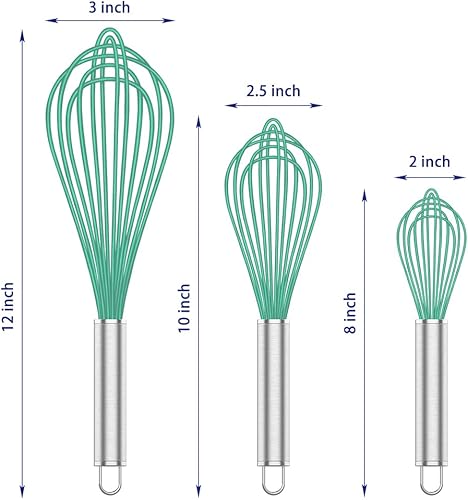 Miniatura 7 de Batidor de silicona verde azulado, batidor profesional de silicona para cocinar sin arañazos, acero inoxidable y silicona Wisk, herramienta