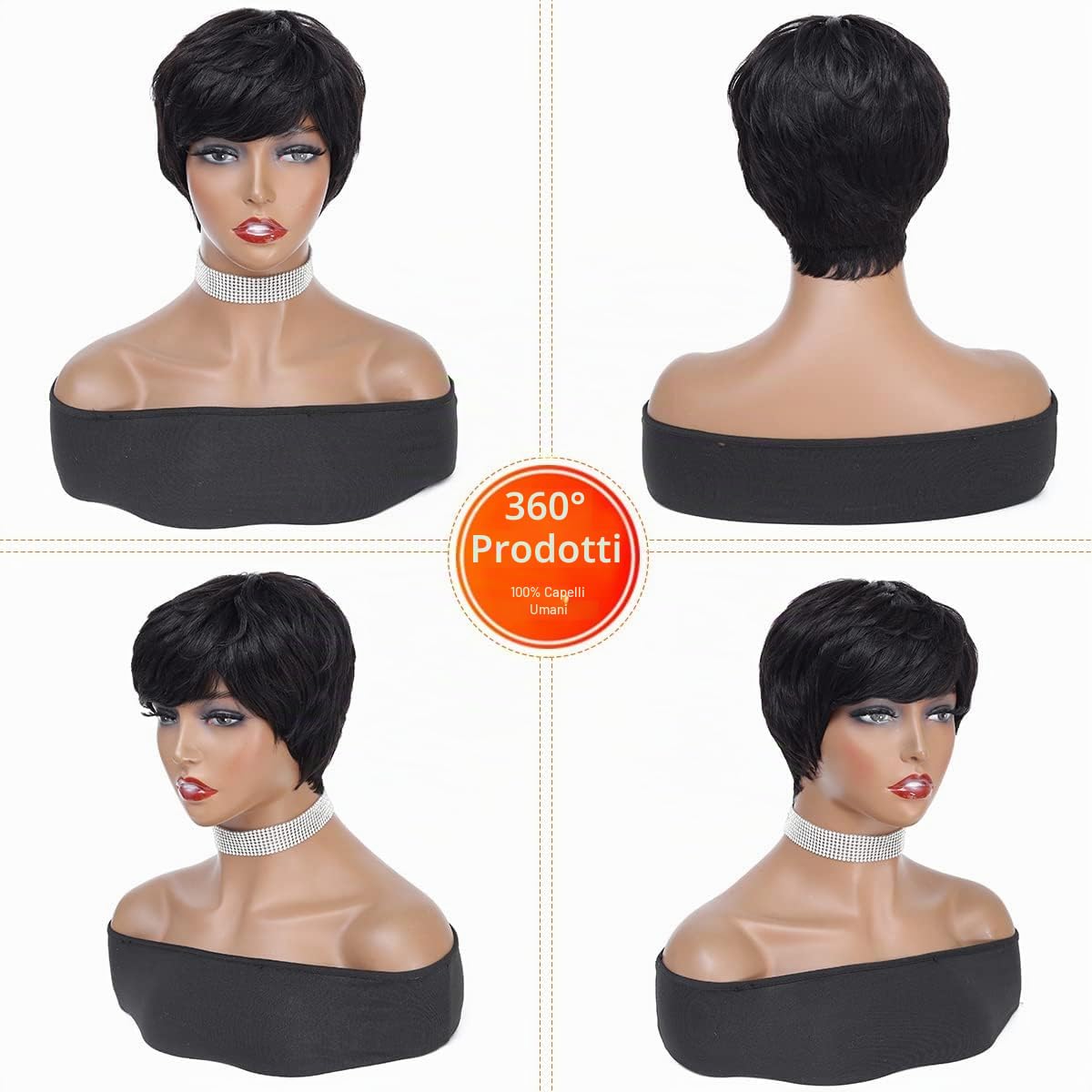 Parrucca Donna Capelli Veri Umani Corti Pixie Cut Wigs Short Human Hair Wigs for Women Straight Boy Cut Ladies Wigs Nero Natural 1B