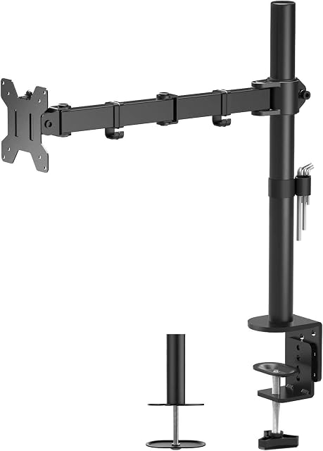 BONTEC Single Monitor Arm Desk Mount for 13-32 inch LCD LED PC Computer Screens TV, Ergonomic Height adjustable Tilt Swivel Rotation Monitor Arm Bracket up to 10kg, VESA Dimensions: 75x75-100x100mm