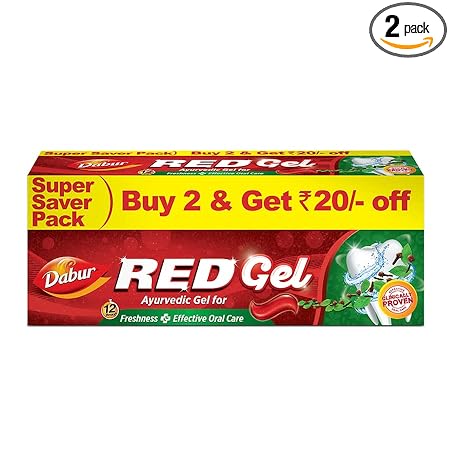 Dabur Red Gel Ayurvedic Toothpaste - 300g (150g x 2, Pack of 2) | Reduction in Bad Breath, Plaque & Gingivitis | Freshness with Protection | For Healthy Gums & Effective Dental Care