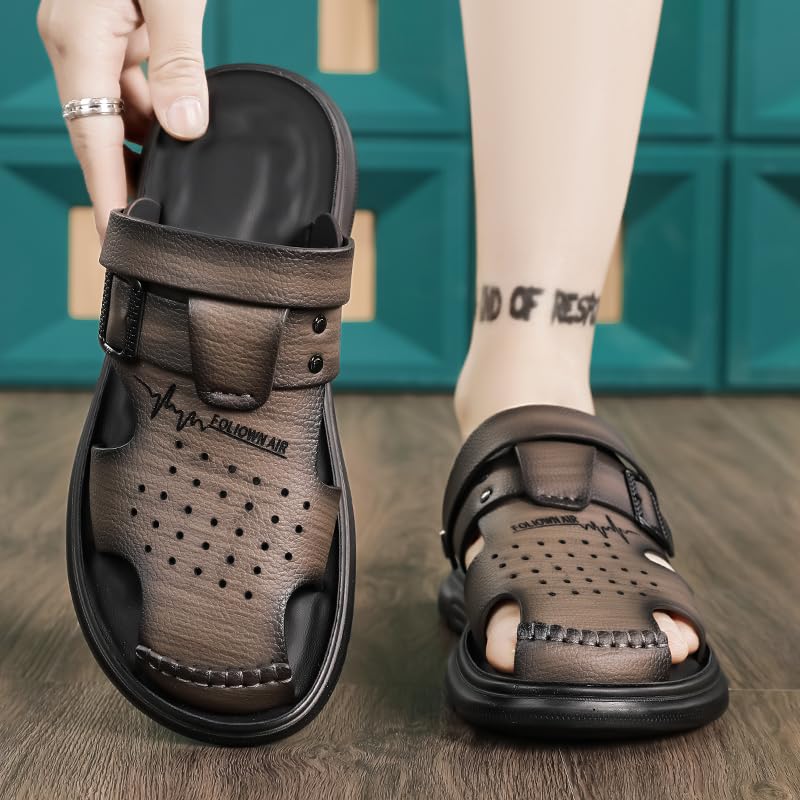 Mens Leather Closed Toe Sandals Walking Dress Casual Beach Shoes Non-Slip Memory Foam Sole Summer Outdoor Athletic Adjustable Comfortable4