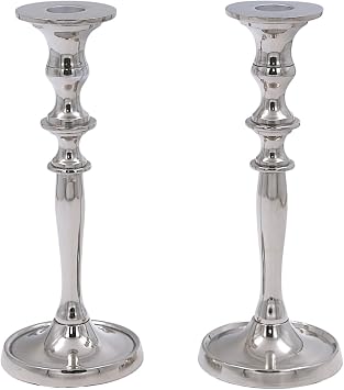Hosley Set of 2 Silver Finish Taper Candle Holder 8" High. Ideal Gift and Use for Weddings, Party, Spa or Aromatherapy W1