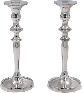 Hosley Set of 2 Silver Finish Taper Candle Holder 8