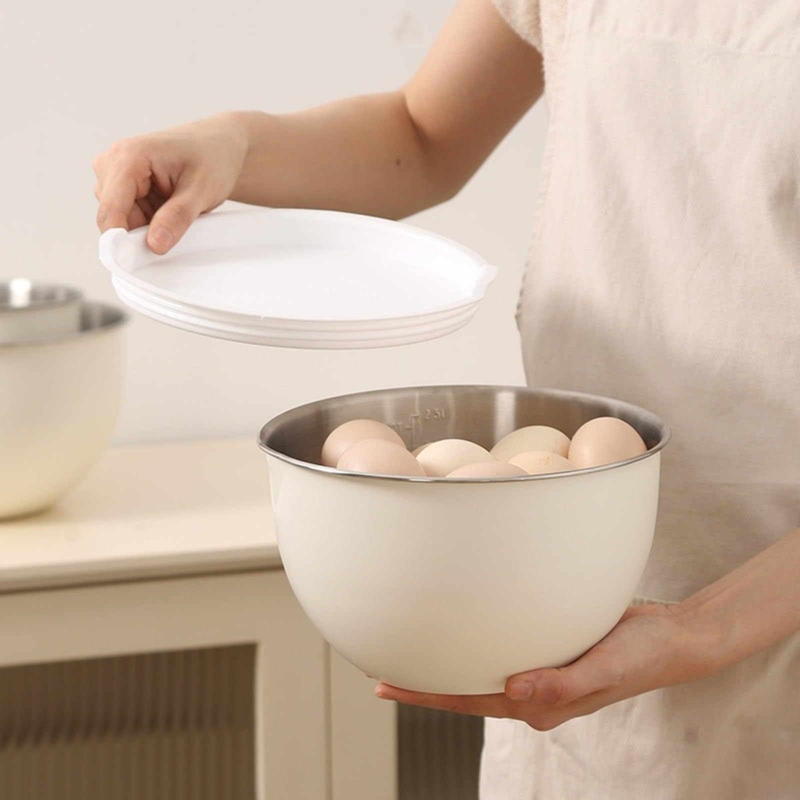 304 Edelstahl-Rührschüsseln mit Deckel, stapelbares Küchenschüssel-Set zum Kochen, Salat, Schneebesen, leicht zu reinigen, platzsparend (3 gelbe Deckel)