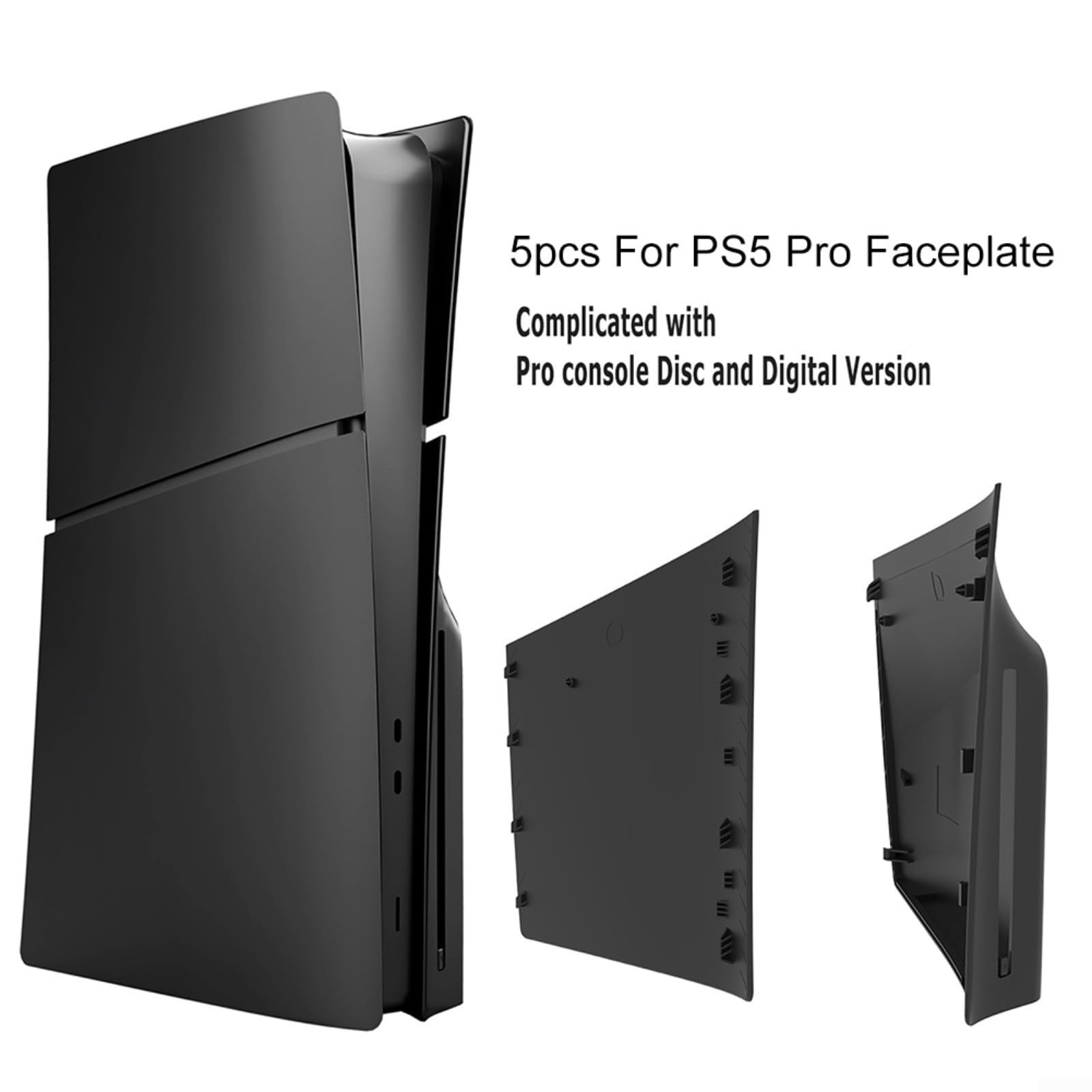 Carcasa de repuesto para consola PS5 Pro, juego de 5 piezas, 3 mm de grosor, de ABS, para disco y edición digital (negro)