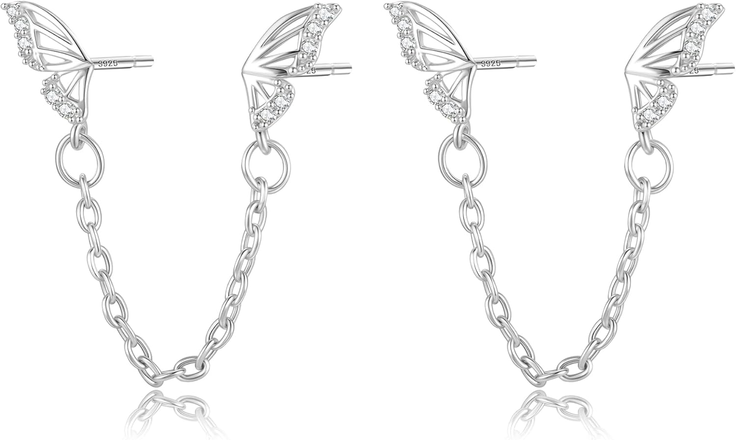 Small Butterfly Stud Earrings for Women 925 Sterling Silver Post 14K Gold Plated Tiny Cubic Zirconia Cartilage Butterfly Earrings