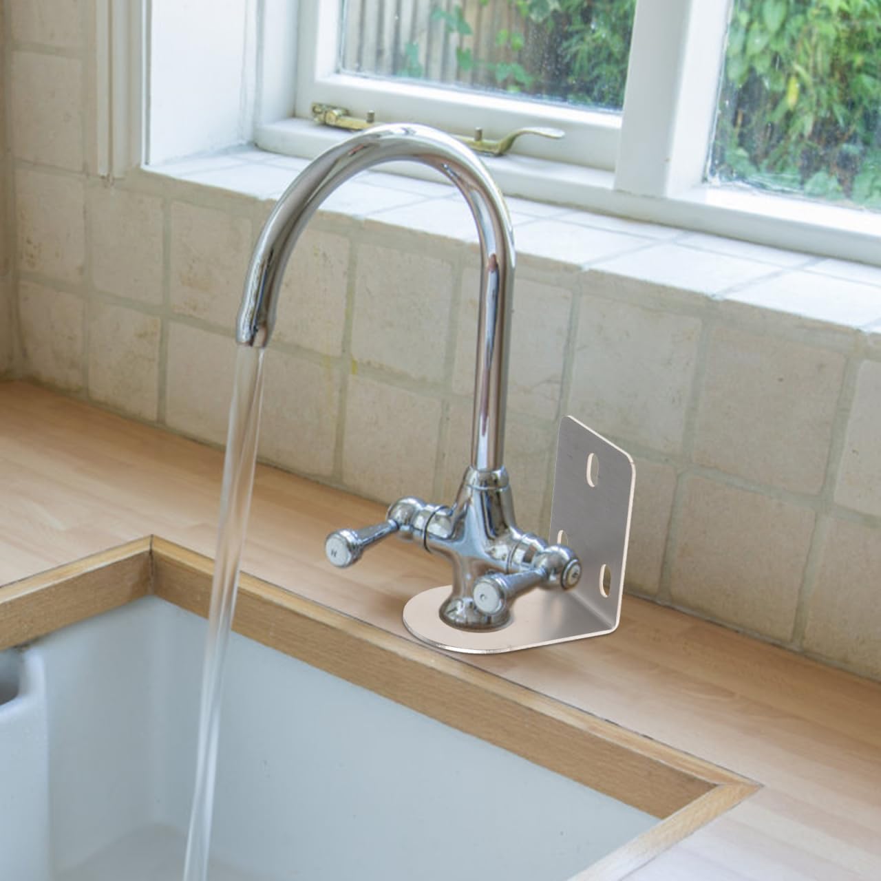 Angoily 1 Set Faucet Bracket, Wall Mounting Rack 1/2 Inch L Bracket Wrench Sink Holder Mounts Stainless Steel